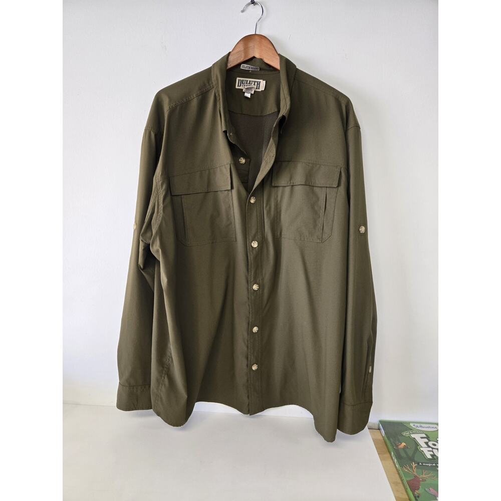 Duluth Trading Mens 2XL Vent Green Untucked Standard Fit Button Up Outdoor Fish